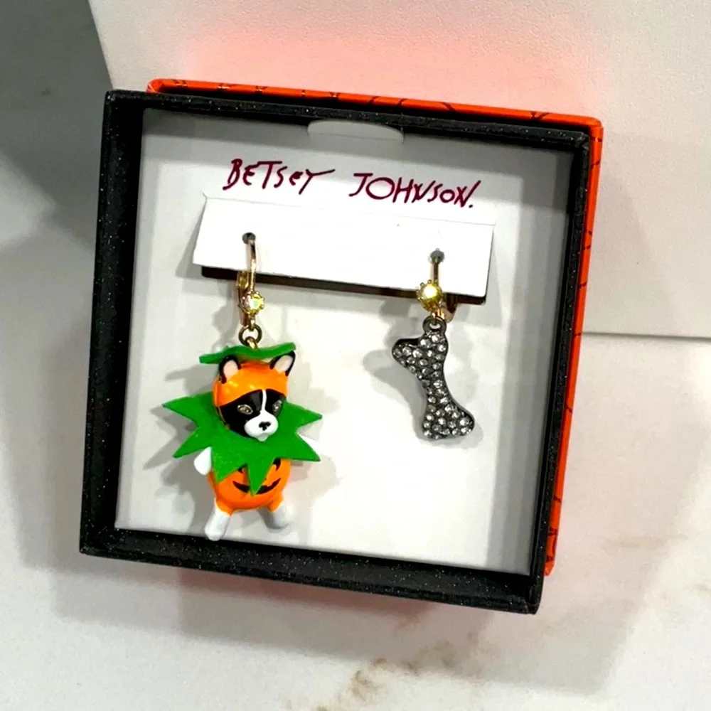 Betsey Johnson Halloween Jack-O-Lantern Bulldog Necklace and Earring Set NWT! - Picture 3 of 11